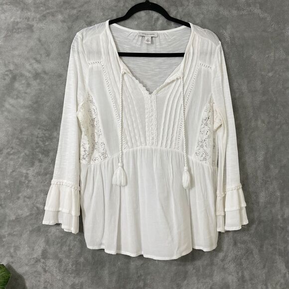 Vintage America Tops - Vintage America Boho Cottage Milkmaid size M Blouse Babydoll Bell Sleeve Y2K